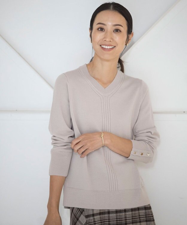 J.PRESS LADIES S CLEAR LIGHT WOOL Vネック ニット ベージュ系