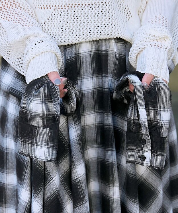 WEGO チェックシャツラップスカート ブラック