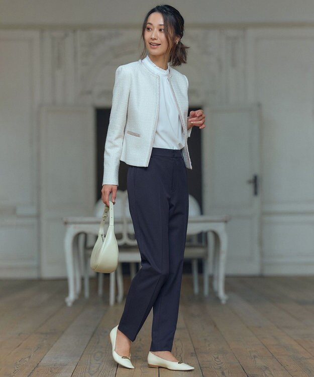 23区 S 【セットアップ対応】ライトシャインツイード ノーカラー ジャケット アイボリー系