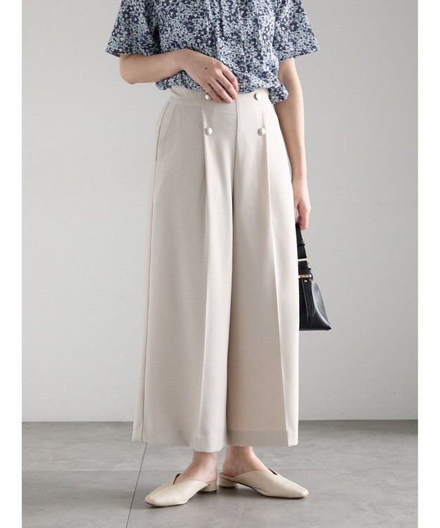 Te chichi 【遮熱】麻調ワイドクロップトパンツ ベージュ