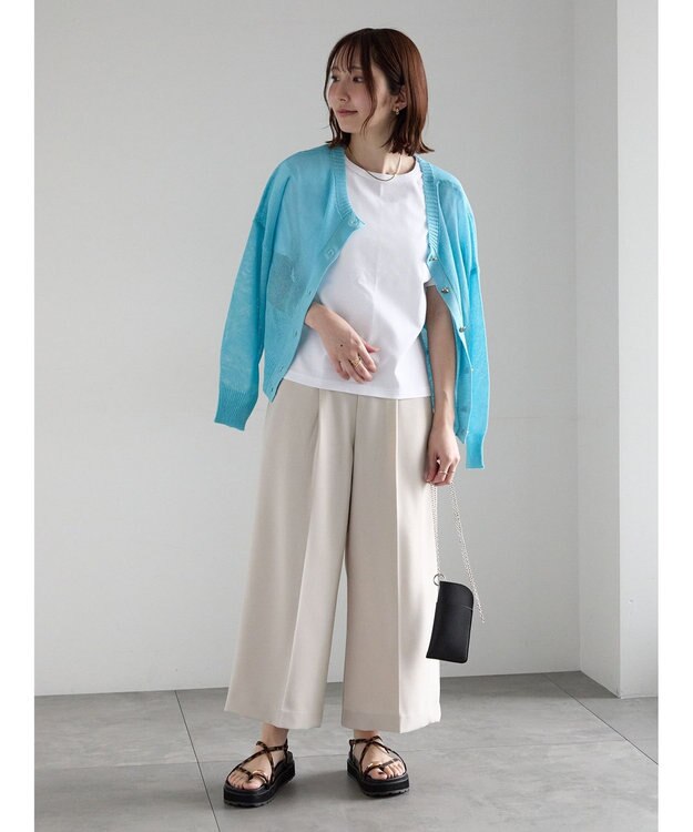 Te chichi 【遮熱】麻調ワイドクロップトパンツ ベージュ
