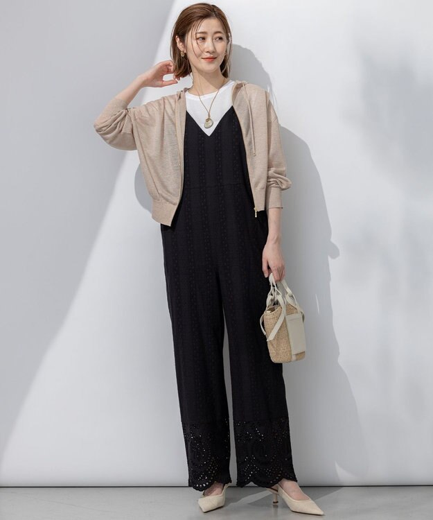 23区 【洗える】コットンエンブロイダリー オールインワン ブラック系