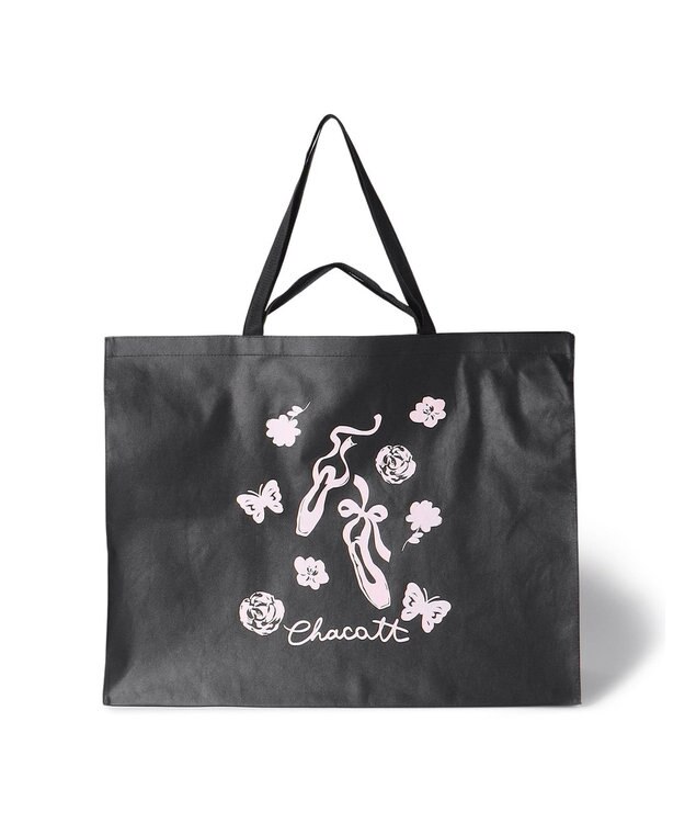 Chacott フラワー不織布バッグL ブラック