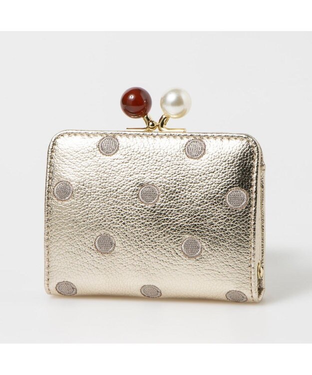 UNBILLION ペルケ perche / アクリル玉ドット刺繍・ジャバラカードウォレット ゴールドドット