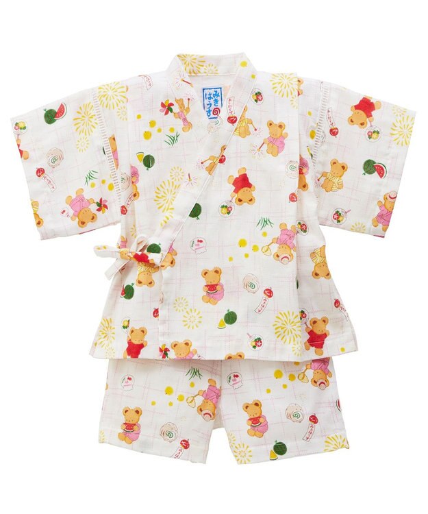 MIKI HOUSE HOT BISCUITS 【ミキハウス】【80-120cm】ミキハウスベア 甚平スーツ 白