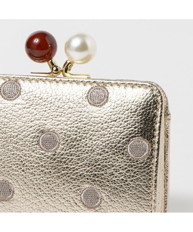 UNBILLION ペルケ perche / アクリル玉ドット刺繍・ジャバラカードウォレット ゴールドドット