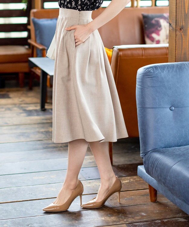 Tiaclasse 【洗える】体型カバーも叶う麻調フレアタックスカート モカ