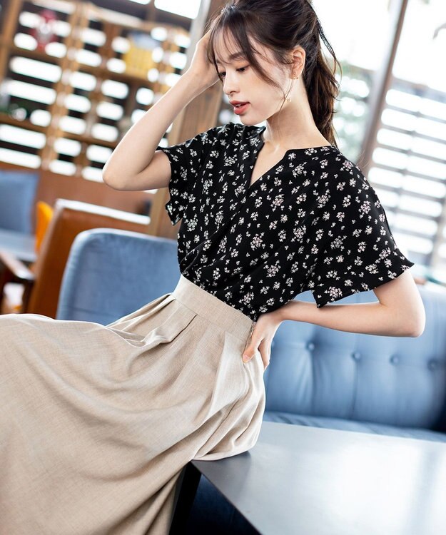 Tiaclasse 【洗える】体型カバーも叶う麻調フレアタックスカート モカ