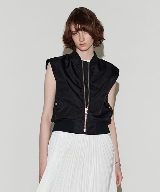 NAVE 【Nave　洗える】リサイクルツイル ノースリーブブルゾン ブラック系