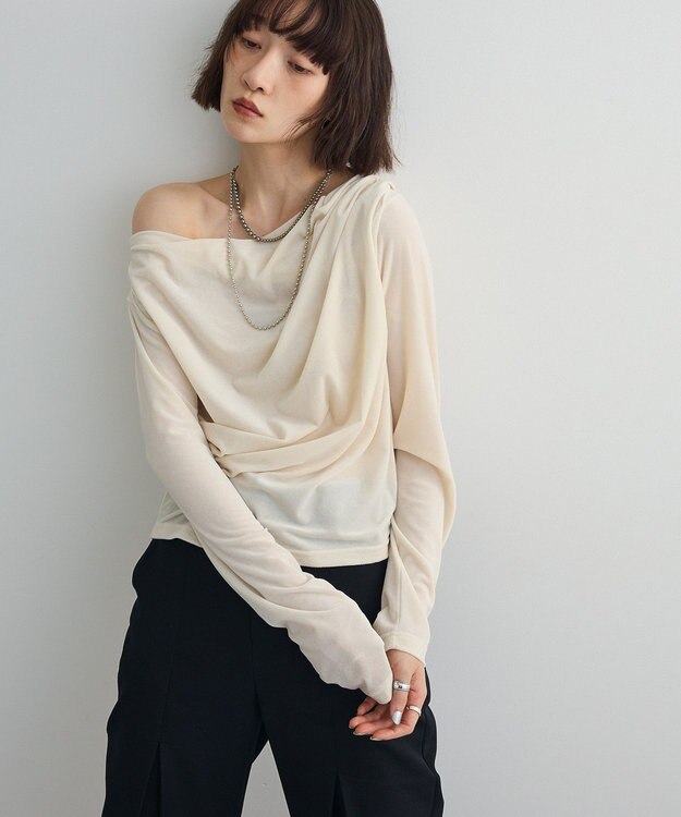 Green Parks シアーベロアオフショル長袖プルオーバー Ivory