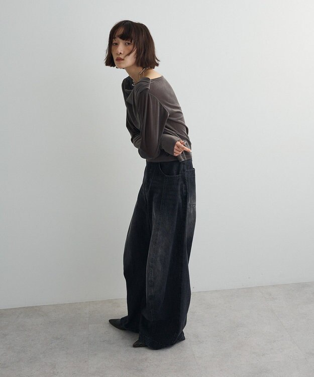 Green Parks シアーベロアオフショル長袖プルオーバー Gray