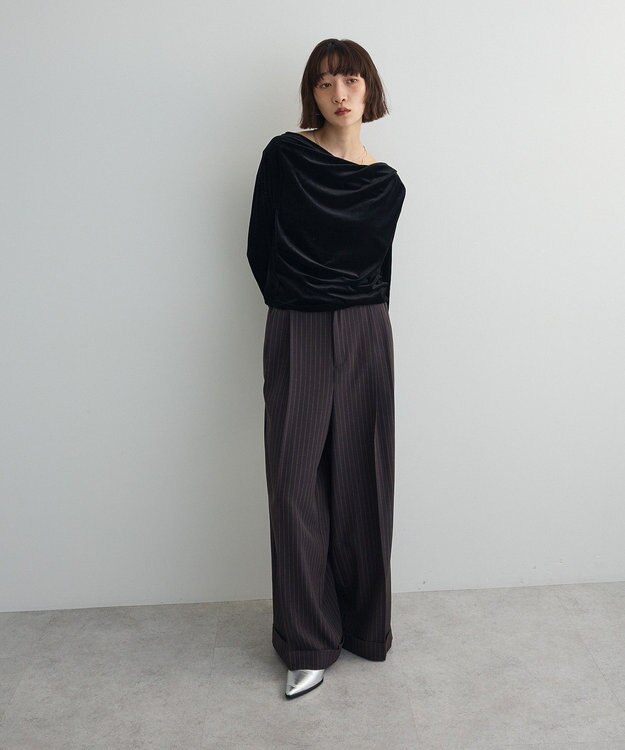 Green Parks シアーベロアオフショル長袖プルオーバー Black