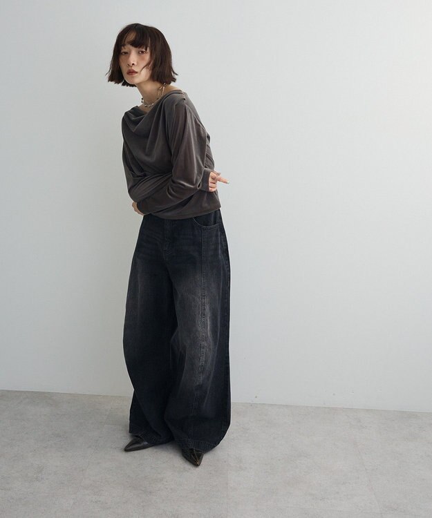 Green Parks シアーベロアオフショル長袖プルオーバー Gray