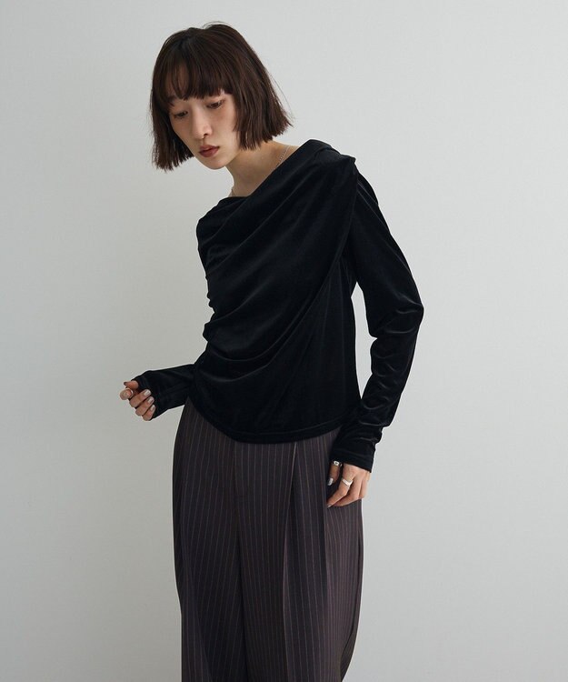 Green Parks シアーベロアオフショル長袖プルオーバー Black