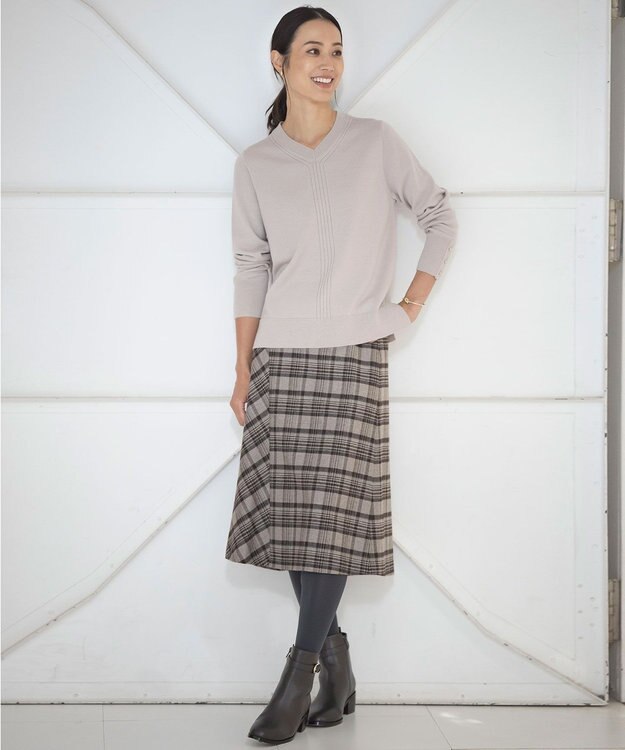 J.PRESS LADIES CLEAR LIGHT WOOL Vネック ニット ベージュ系