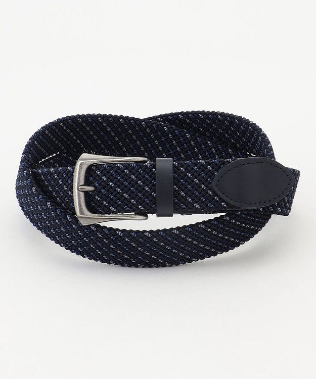 JOSEPH ABBOUD 【キングサイズ・イタリア素材・ストレッチ・日本製】 ストレッチミックスメッシュレジメンタル ベルト ネイビー系