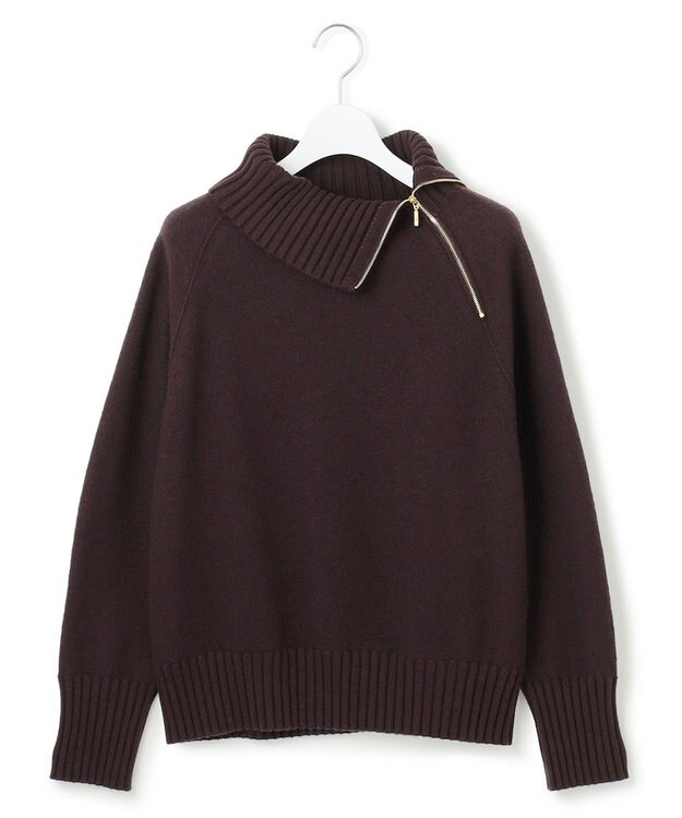 23区 L ボイルドウールコンビ ジップ タートルニット ダークブラウン系