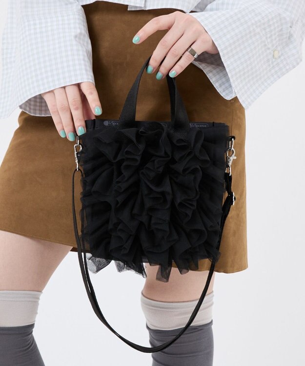 LeSportsac RUFFLE MINI N/S TOTE/ブラックレースラッフル ブラックレースラッフル
