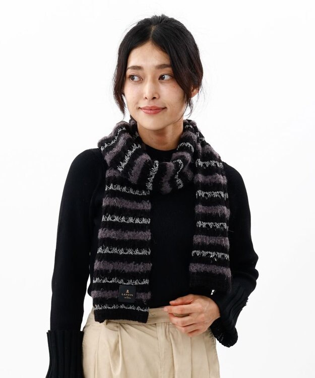 AURORA 【 LANVIN en Bleu （ランバン オン ブルー）】ニットプチマフラー ブラック
