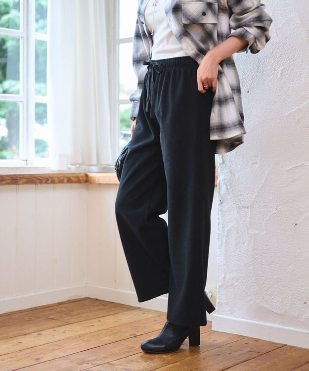 WEGO 【WEB限定/25年秋冬新作/ウエストゴム】裏ベロアワイドイージーパンツ ブラック