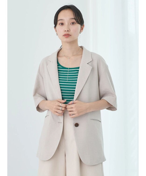 earth music&ecology リネンライク５分袖ジャケット Beige