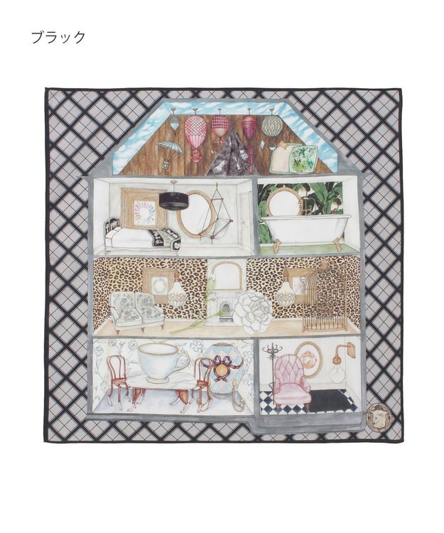 MOONBAT SWASH LONDON(スウォッシュロンドン） コットンハンカチーフ DOLLSHOUSE SURREALIST 52×52 日本製 ブラック