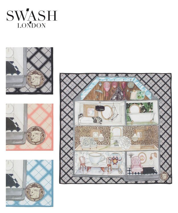 MOONBAT SWASH LONDON(スウォッシュロンドン） コットンハンカチーフ DOLLSHOUSE SURREALIST 52×52 日本製 ブラック