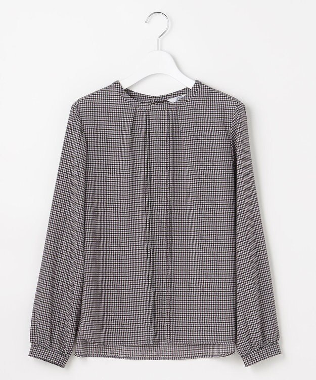 J.PRESS LADIES デシンハウンドトゥースプリント ブラウス ネイビー系