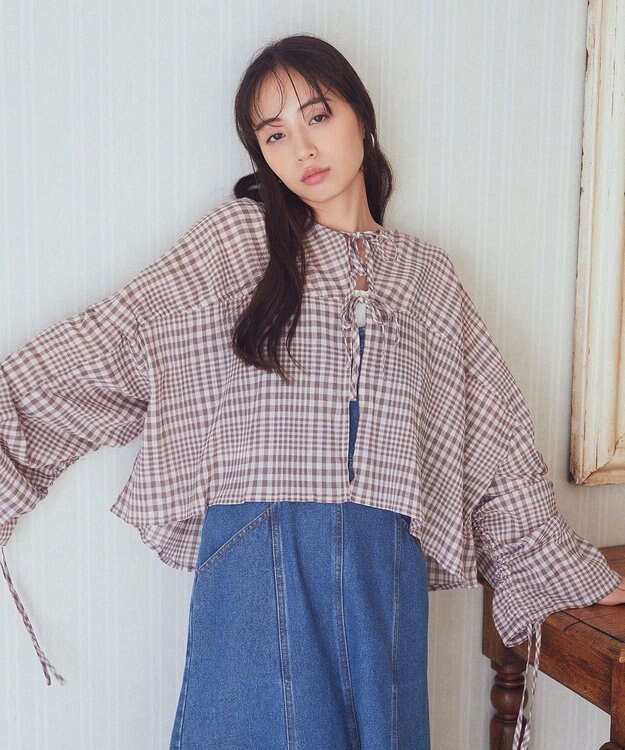 earth music&ecology ワッシャードロスト羽織りシャツ Check Mocha