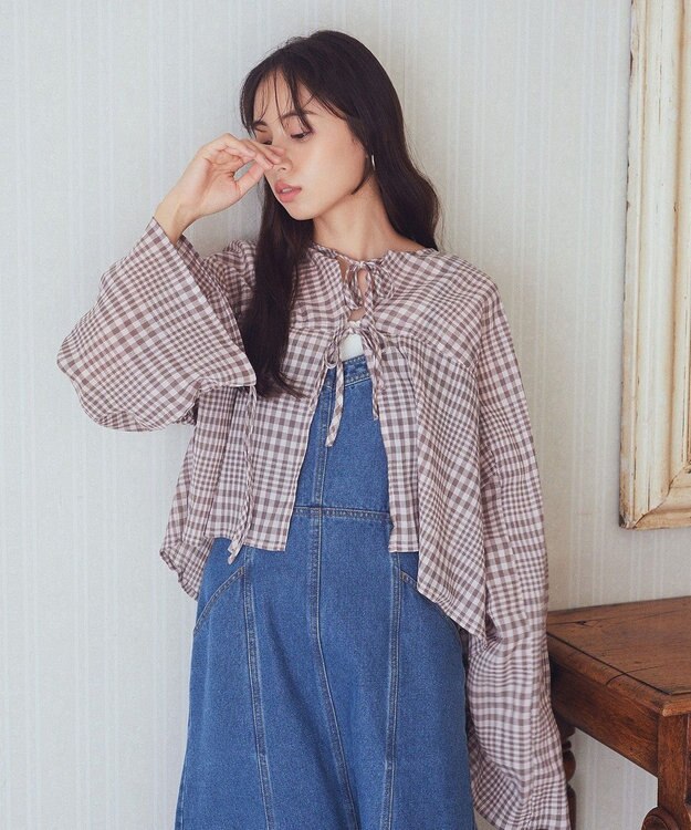 earth music&ecology ワッシャードロスト羽織りシャツ Check Mocha