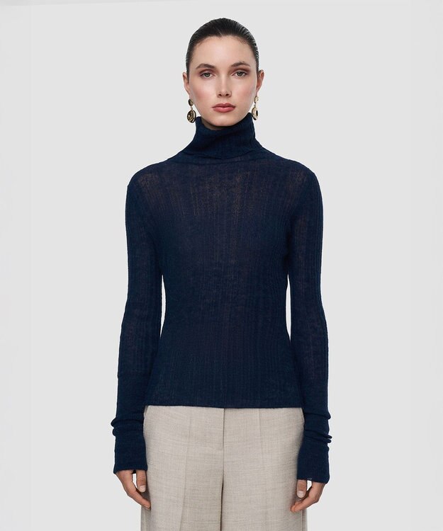 JOSEPH シアーウールリブ ハイネックニット Indigo