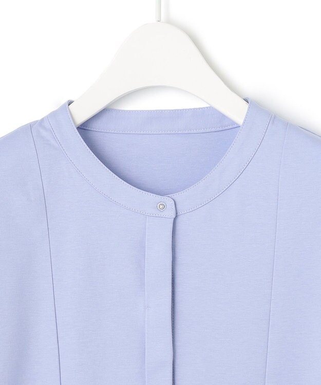 ICB L 【洗える】 コンパクトスムース バンドカラーカットソー サックスブルー系