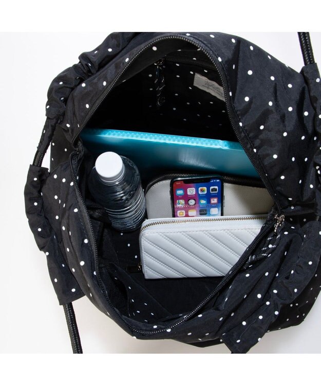 UNBILLION VERYコラボ カシュカシュ cachecache / ナイロンドローコードトートバッグ ブラックドット