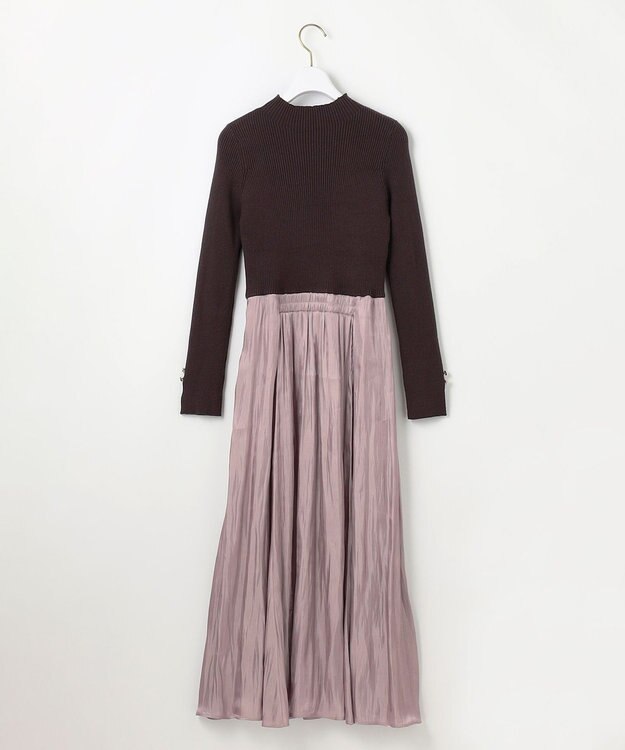 ANY SIS 【洗える】オーロラサテンコンビ ワンピース ラベンダー×スレート