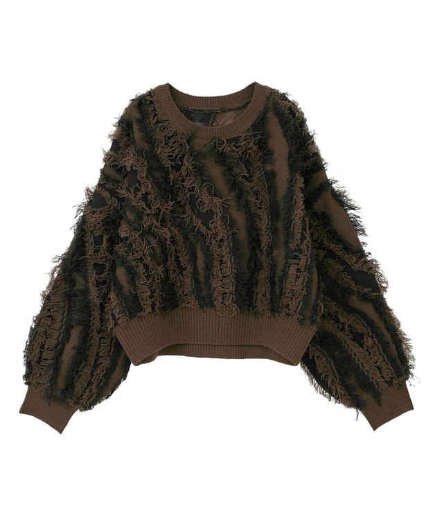 Green Parks ・ＥＬＥＮＣＡＲＥ　ＤＵＥ　フリンジジャカードニット Brown