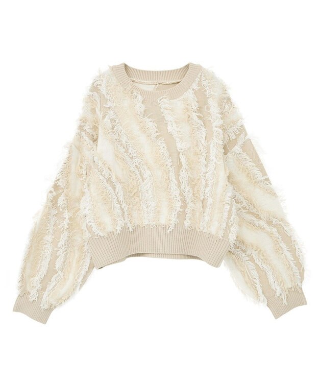 Green Parks ・ＥＬＥＮＣＡＲＥ　ＤＵＥ　フリンジジャカードニット Beige