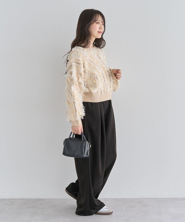 Green Parks ・ＥＬＥＮＣＡＲＥ　ＤＵＥ　フリンジジャカードニット Beige