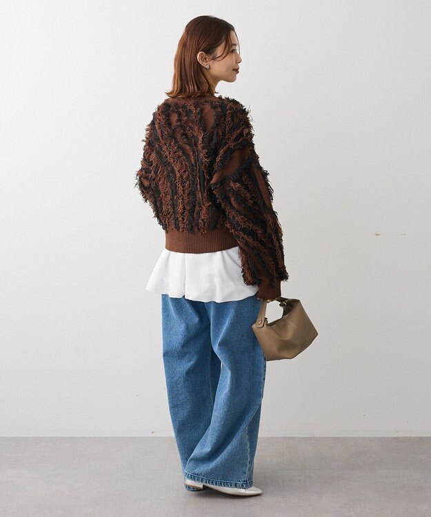 Green Parks ・ＥＬＥＮＣＡＲＥ　ＤＵＥ　フリンジジャカードニット Brown