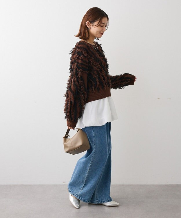 Green Parks ・ＥＬＥＮＣＡＲＥ　ＤＵＥ　フリンジジャカードニット Brown