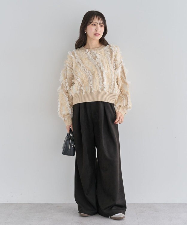 Green Parks ・ＥＬＥＮＣＡＲＥ　ＤＵＥ　フリンジジャカードニット Beige