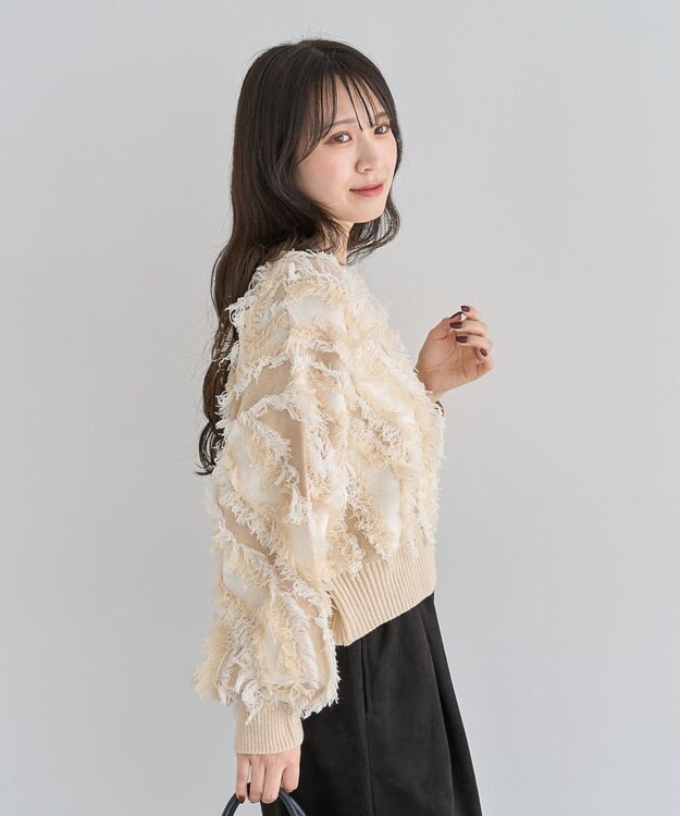 Green Parks ・ＥＬＥＮＣＡＲＥ　ＤＵＥ　フリンジジャカードニット Beige