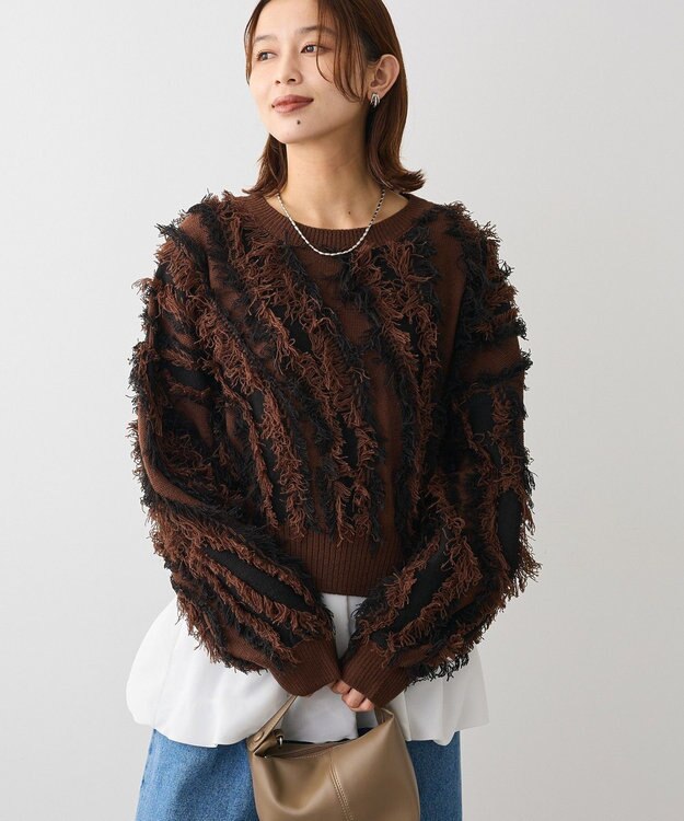 Green Parks ・ＥＬＥＮＣＡＲＥ　ＤＵＥ　フリンジジャカードニット Brown