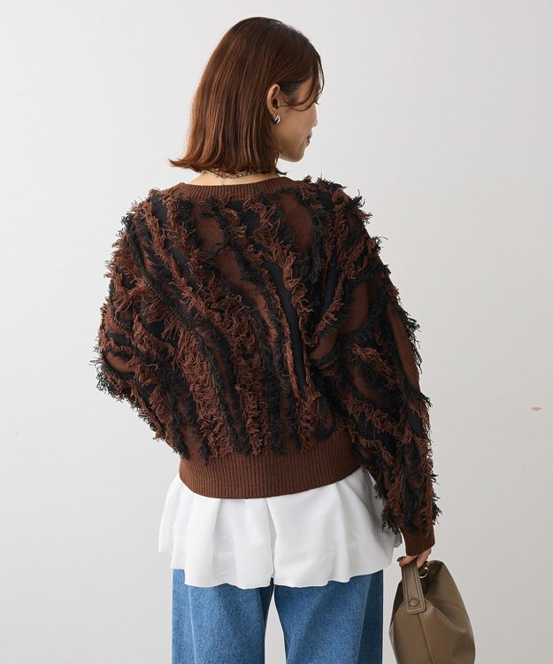 Green Parks ・ＥＬＥＮＣＡＲＥ　ＤＵＥ　フリンジジャカードニット Brown
