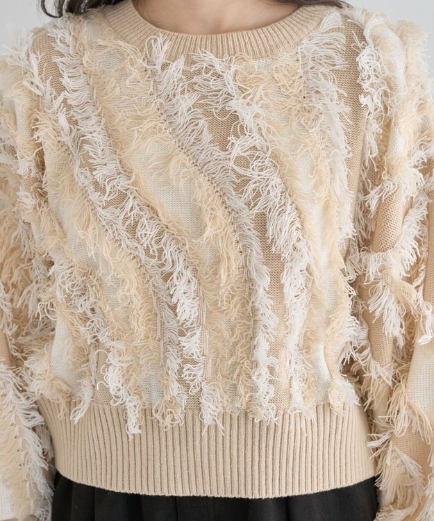 Green Parks ・ＥＬＥＮＣＡＲＥ　ＤＵＥ　フリンジジャカードニット Beige