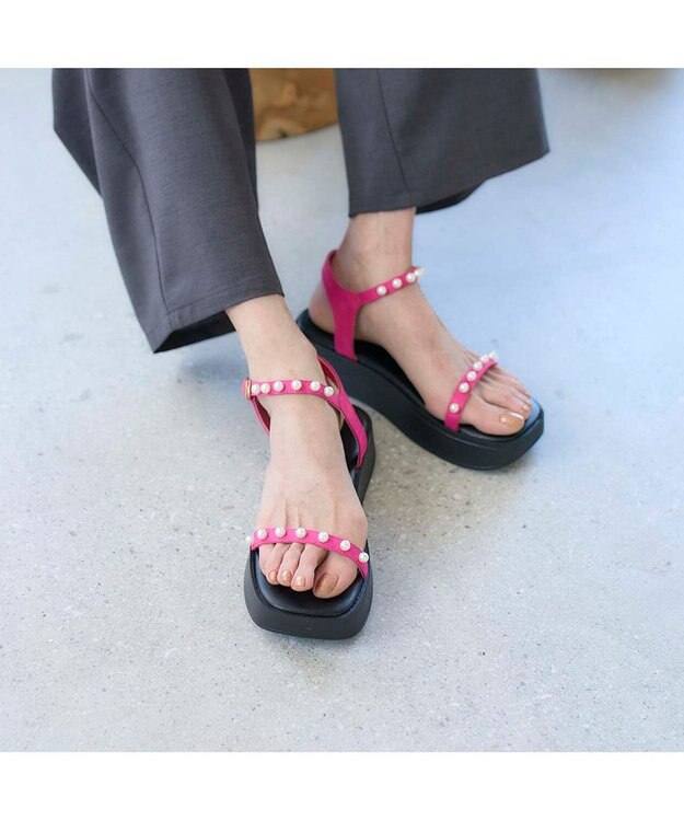 MODE ET JACOMO <noyau>パールデザイン厚底スポーツサンダル ピンク