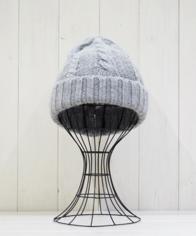 石田製帽 ベビーアルパカ　アラン編みワッチ ライトグレー