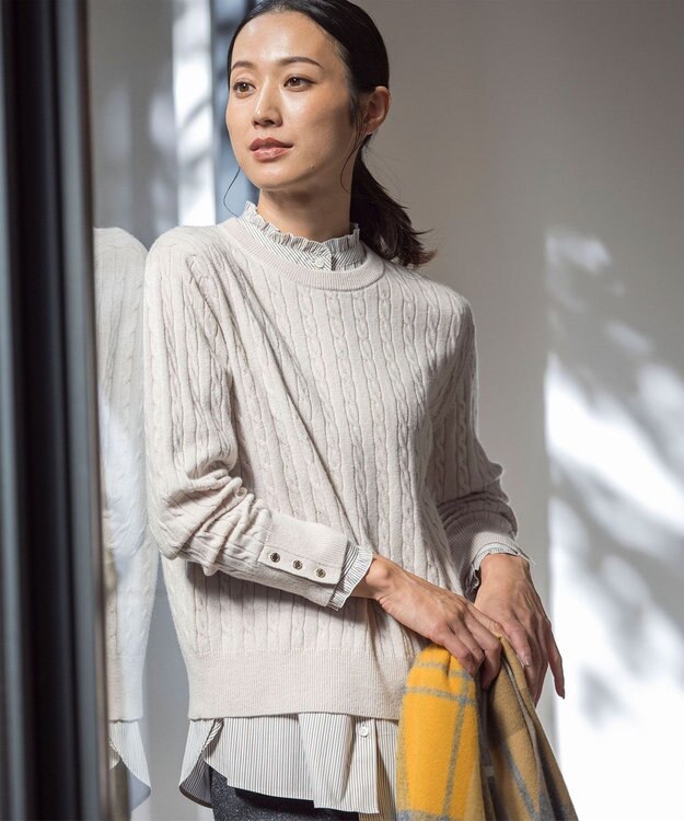 J.PRESS LADIES 【洗える】WOOL BLEND AIR ケーブル ニット ベージュ系