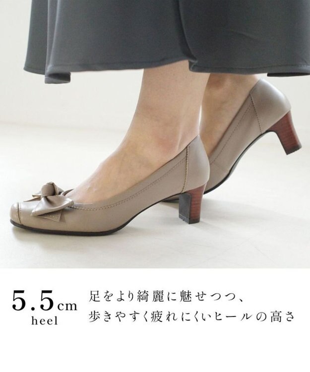Pointer 日本製 本革リボンパンプス オークグレー
