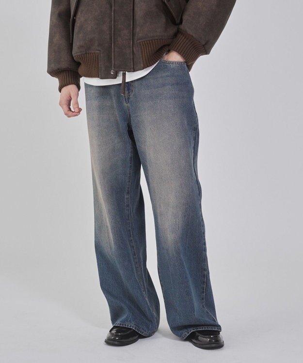 WEGO 【ユニセックス着用ITEM/ウエスト調整可】フレアデニムパンツ デニム中濃加工色