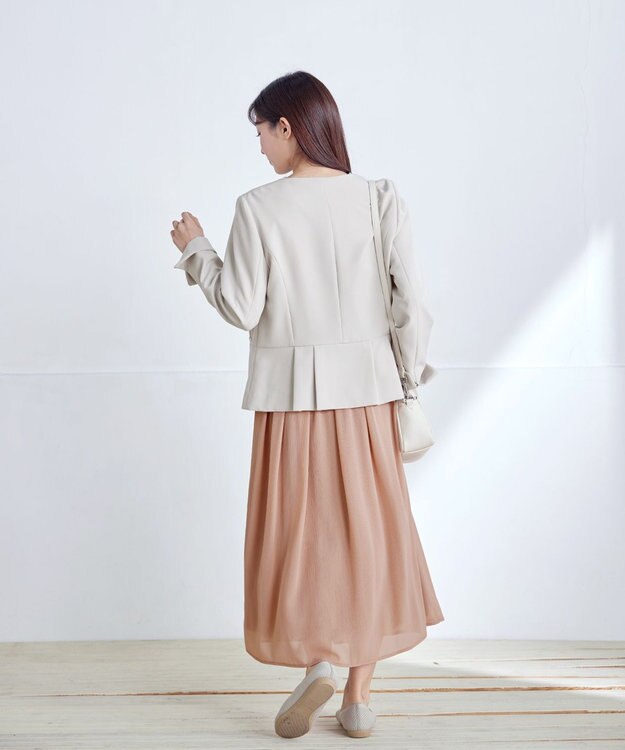 Tiaclasse L 【ダブルクロス・洗える】ノーカラージャケット グレージュ